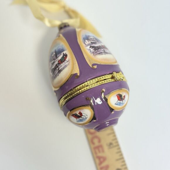 Vintage Mr Christmas Porcelain Musical Purple Egg Ornament - Picture 7 of 8